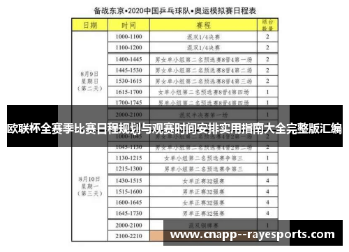 欧联杯全赛季比赛日程规划与观赛时间安排实用指南大全完整版汇编 欧联杯全赛季比赛日程规划与观赛时间安排实用指南大全完整版汇编